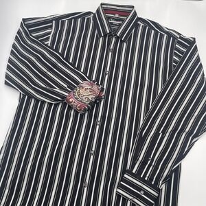 Visconti Uomo Mens Size M Button Up Shirt white black Striped Long Sleeve Medium